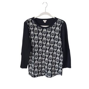 J. Crew Factory Black and White Patterned Long Sleeve Tee